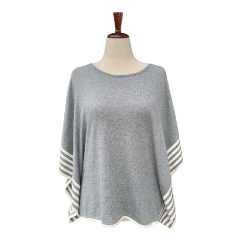 NWOT Loft Minimalist Gray and White Striped Poncho‎ Sweater Lightweight Size OS